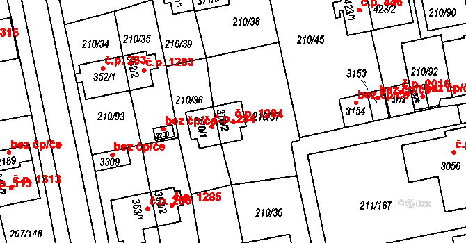 Sezimovo Ústí 1284 na parcele st. 370/2 v KÚ Sezimovo Ústí, Katastrální mapa