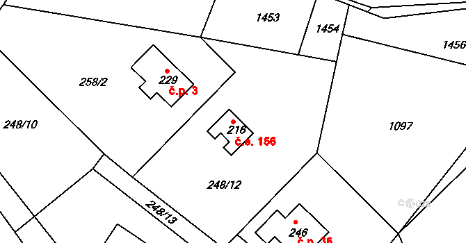 Čelina 156, Borotice na parcele st. 216 v KÚ Čelina, Katastrální mapa