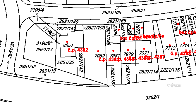 Kroměříž 4364 na parcele st. 7982 v KÚ Kroměříž, Katastrální mapa