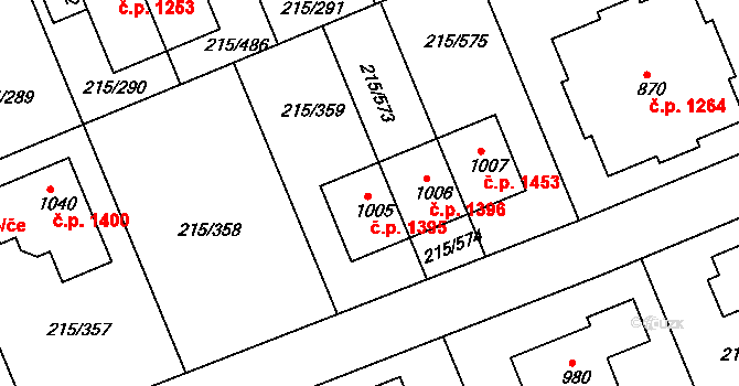 Rudná 1395 na parcele st. 1005 v KÚ Hořelice, Katastrální mapa