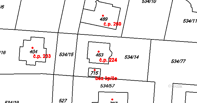 Horoušánky 224, Horoušany na parcele st. 463 v KÚ Horoušany, Katastrální mapa
