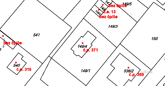 Donín 371, Hrádek nad Nisou na parcele st. 149/4 v KÚ Donín u Hrádku nad Nisou, Katastrální mapa