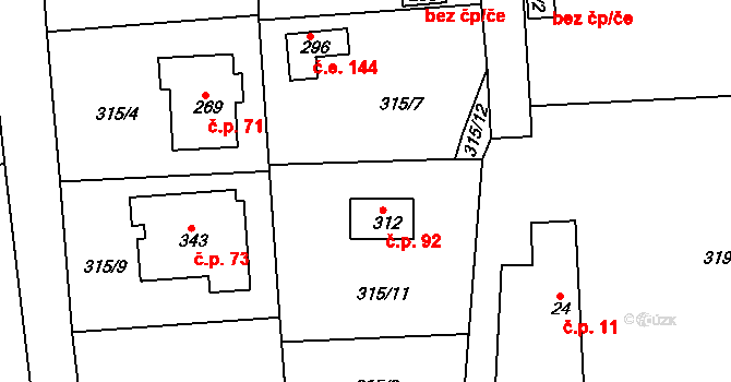 Hatě 92, Skuhrov na parcele st. 312 v KÚ Skuhrov pod Brdy, Katastrální mapa