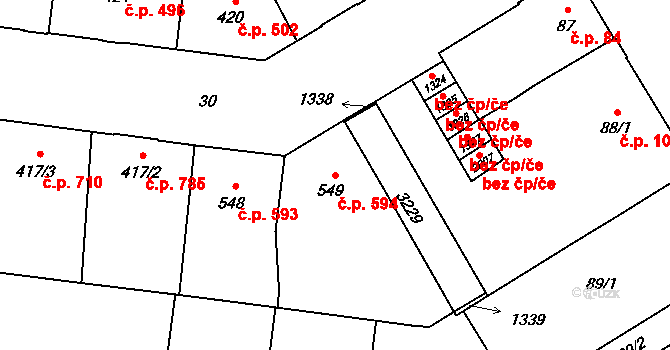 Přívoz 594, Ostrava na parcele st. 549 v KÚ Přívoz, Katastrální mapa