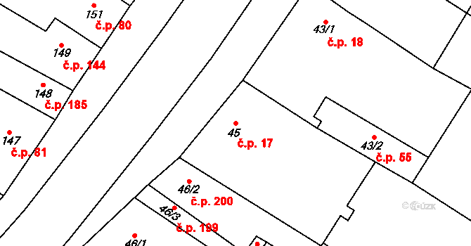 Jimramov 17 na parcele st. 45 v KÚ Jimramov, Katastrální mapa