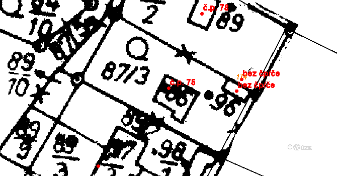 Ražice 75 na parcele st. 86 v KÚ Ražice, Katastrální mapa