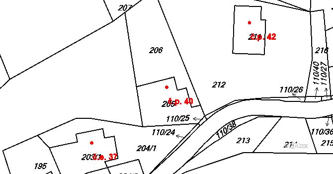 Horní Chřibská 40, Chřibská na parcele st. 205 v KÚ Horní Chřibská, Katastrální mapa