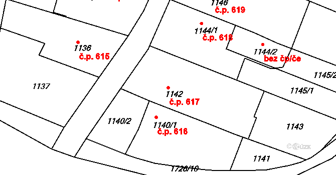 Brumov 617, Brumov-Bylnice na parcele st. 1142 v KÚ Brumov, Katastrální mapa