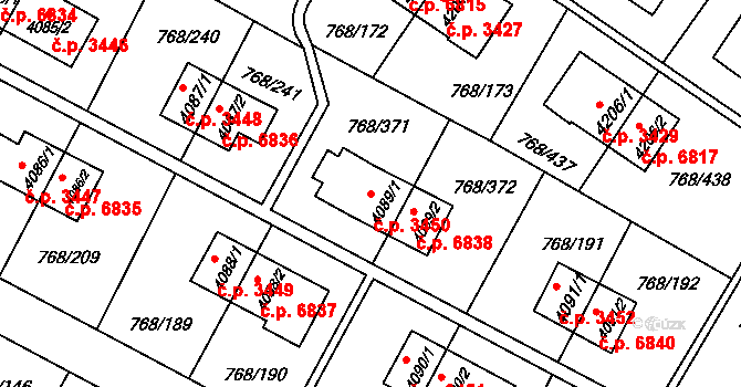 Zlín 3450 na parcele st. 4089/1 v KÚ Zlín, Katastrální mapa