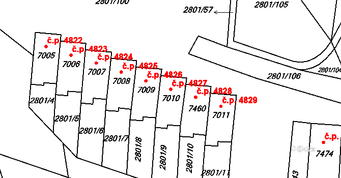 Zlín 4827 na parcele st. 7010 v KÚ Zlín, Katastrální mapa