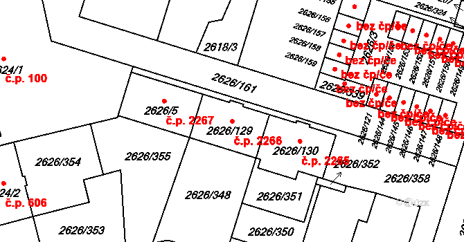 Předměstí 2266, Opava na parcele st. 2626/129 v KÚ Opava-Předměstí, Katastrální mapa