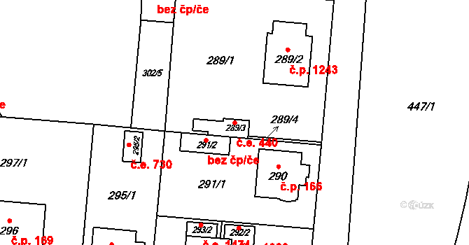 Český Těšín 440 na parcele st. 289/3 v KÚ Český Těšín, Katastrální mapa