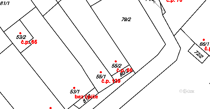 Kučerov 66 na parcele st. 55/2 v KÚ Kučerov, Katastrální mapa