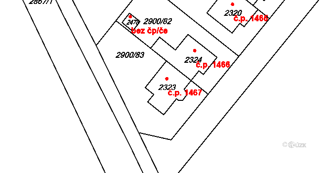 Rosice 1467 na parcele st. 2323 v KÚ Rosice u Brna, Katastrální mapa