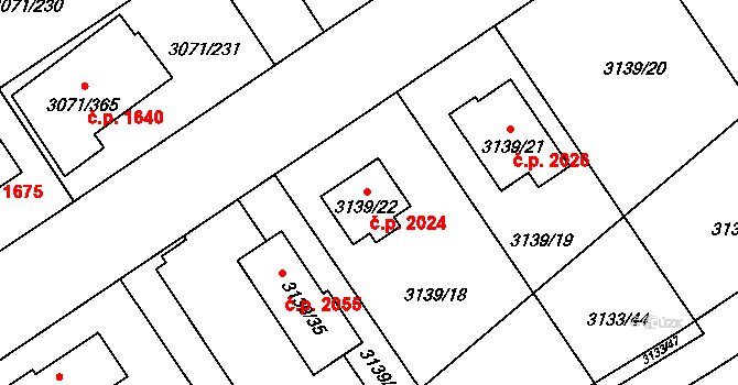 Hlučín 2024 na parcele st. 3139/22 v KÚ Hlučín, Katastrální mapa