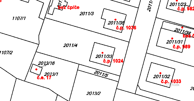 Nýřany 1024 na parcele st. 2011/33 v KÚ Nýřany, Katastrální mapa