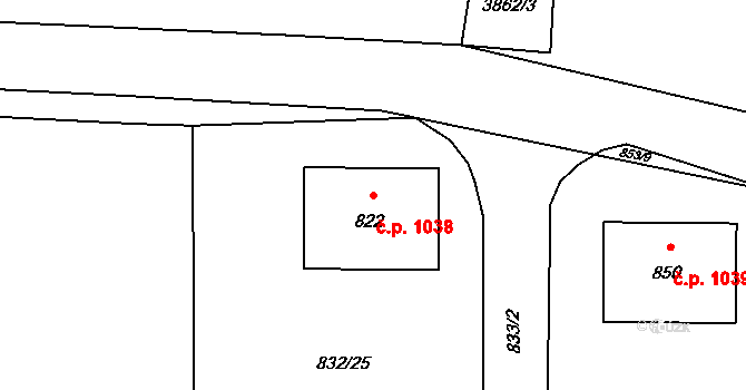Stonava 1038 na parcele st. 822 v KÚ Stonava, Katastrální mapa