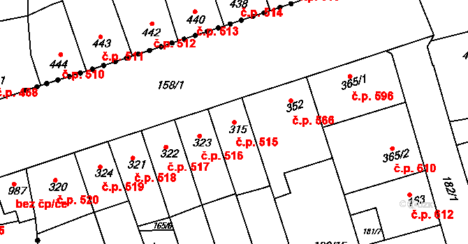 Kralupy nad Vltavou 515 na parcele st. 315 v KÚ Kralupy nad Vltavou, Katastrální mapa
