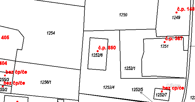 Suchdol nad Lužnicí 850 na parcele st. 1252/6 v KÚ Suchdol nad Lužnicí, Katastrální mapa