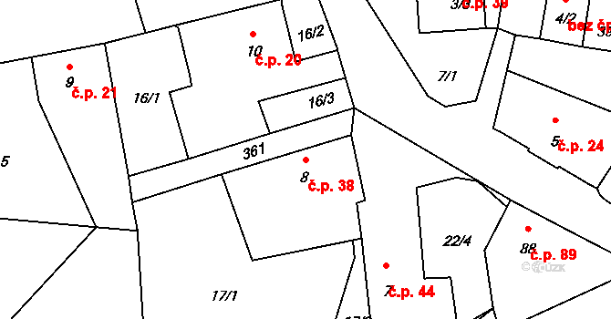 Chotoviny 38 na parcele st. 8 v KÚ Chotoviny, Katastrální mapa