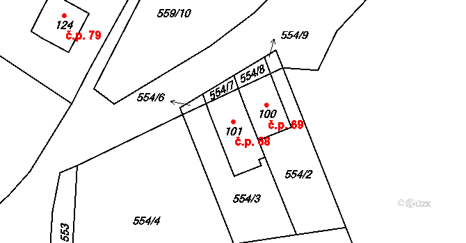 Mlýny 68 na parcele st. 101 v KÚ Mlýny u Choustníku, Katastrální mapa
