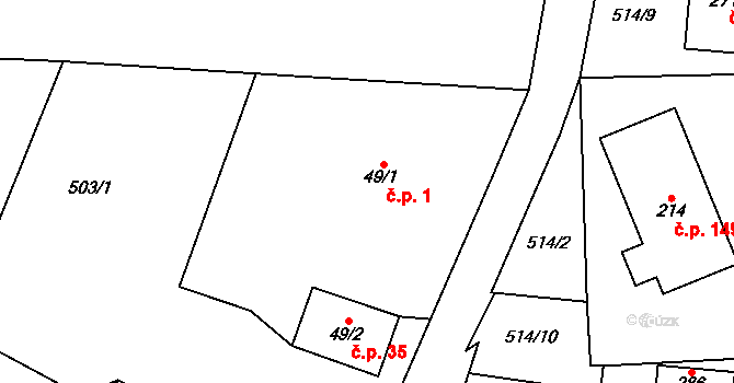 Žďár nad Metují 1 na parcele st. 49/1 v KÚ Žďár nad Metují, Katastrální mapa