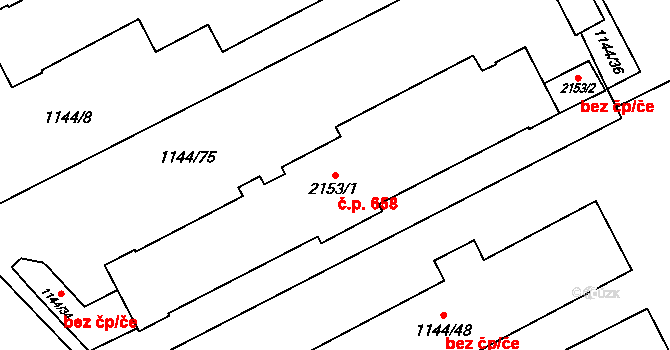 Lázně Bohdaneč 658 na parcele st. 2153/1 v KÚ Lázně Bohdaneč, Katastrální mapa