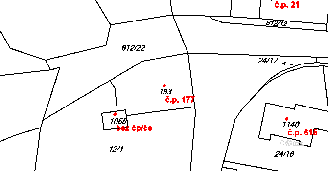 Rosice 177, Pardubice na parcele st. 193 v KÚ Rosice nad Labem, Katastrální mapa