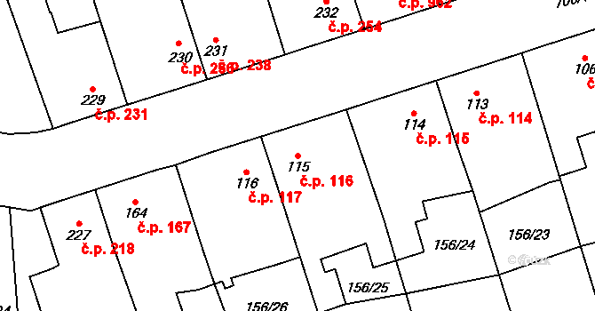 Svítkov 116, Pardubice na parcele st. 115 v KÚ Svítkov, Katastrální mapa