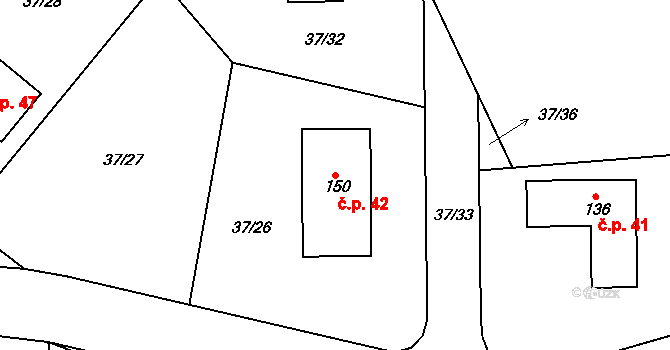 Kvasejovice 42, Sedlec-Prčice na parcele st. 150 v KÚ Kvasejovice, Katastrální mapa