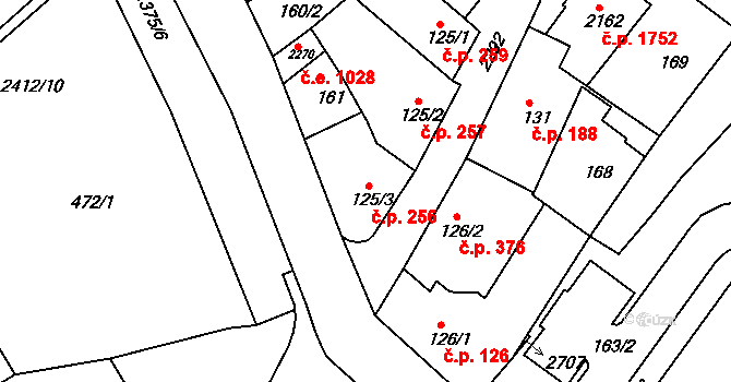 Tišnov 385 na parcele st. 125/3 v KÚ Tišnov, Katastrální mapa