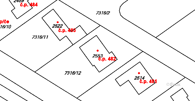 Telč-Štěpnice 482, Telč na parcele st. 2553 v KÚ Telč, Katastrální mapa