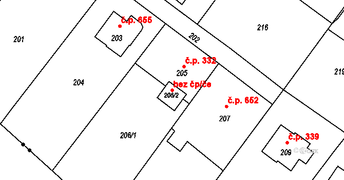 Orlová 87236362 na parcele st. 206/2 v KÚ Horní Lutyně, Katastrální mapa