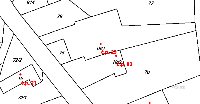 Světlice 23, Humpolec na parcele st. 18/1 v KÚ Světlice, Katastrální mapa