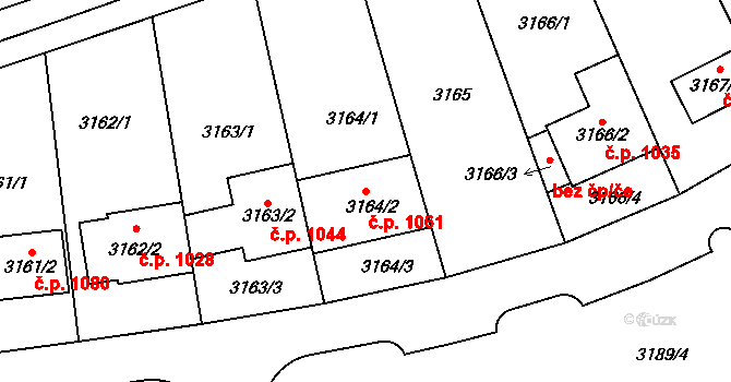Lužice 1061 na parcele st. 3164/2 v KÚ Lužice u Hodonína, Katastrální mapa
