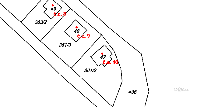Hracholusky 10, Úlice na parcele st. 47 v KÚ Hracholusky nade Mží, Katastrální mapa