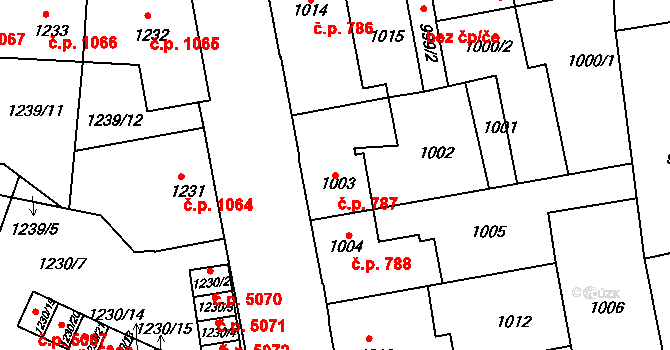 Louny 787 na parcele st. 1003 v KÚ Louny, Katastrální mapa