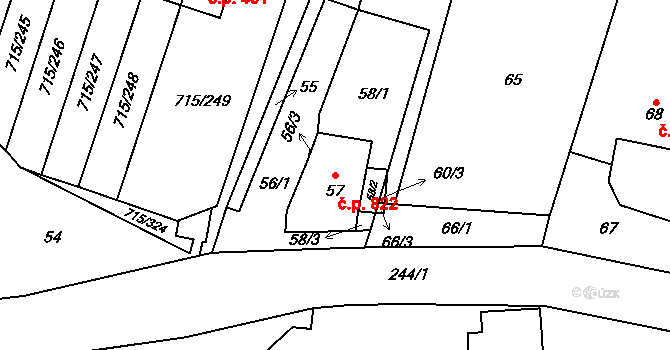 Výškovice 822, Ostrava na parcele st. 57 v KÚ Výškovice u Ostravy, Katastrální mapa