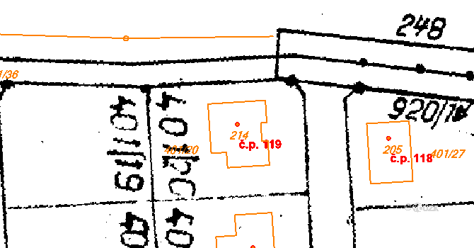 Pňov 119, Pňov-Předhradí na parcele st. 214 v KÚ Pňov, Katastrální mapa