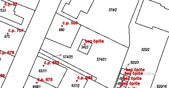 Milevsko 107100363 na parcele st. 3422 v KÚ Milevsko, Katastrální mapa