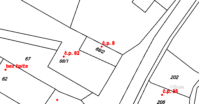 Hluzov 8, Černotín na parcele st. 68/2 v KÚ Hluzov, Katastrální mapa