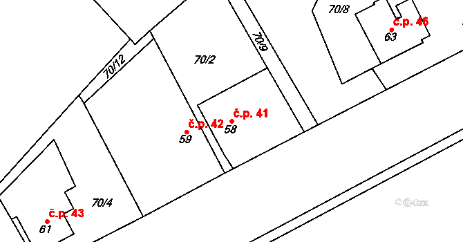 Štipoklasy 41 na parcele st. 58 v KÚ Štipoklasy u Černín, Katastrální mapa