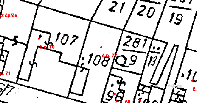 Vlkaneč 77 na parcele st. 108 v KÚ Vlkaneč, Katastrální mapa