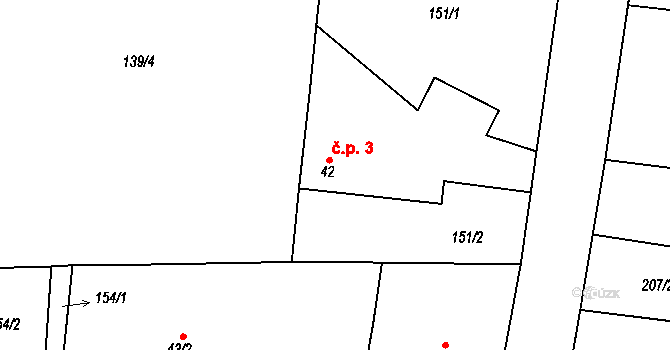 Štrampouch 3, Žáky na parcele st. 42 v KÚ Žáky, Katastrální mapa