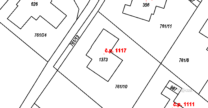 Hlubočinka 1117, Sulice na parcele st. 1373 v KÚ Sulice, Katastrální mapa
