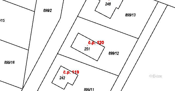 Velké Všelisy 120 na parcele st. 251 v KÚ Velké Všelisy, Katastrální mapa