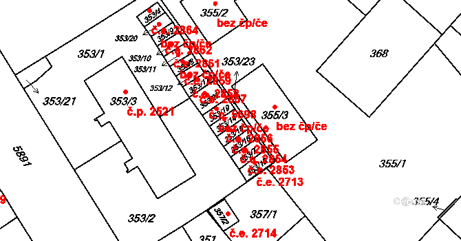 Jihlava 2856 na parcele st. 353/14 v KÚ Jihlava, Katastrální mapa