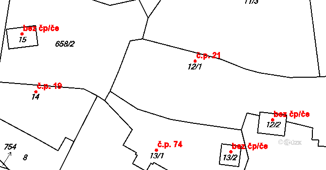Ujkovice 21 na parcele st. 12/1 v KÚ Ujkovice, Katastrální mapa