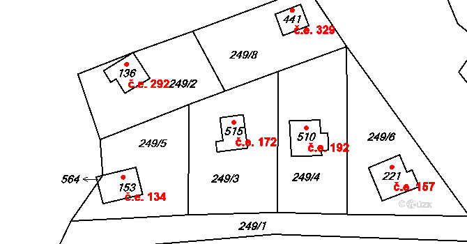 Hostěradice 172, Kamenný Přívoz na parcele st. 515 v KÚ Hostěradice, Katastrální mapa