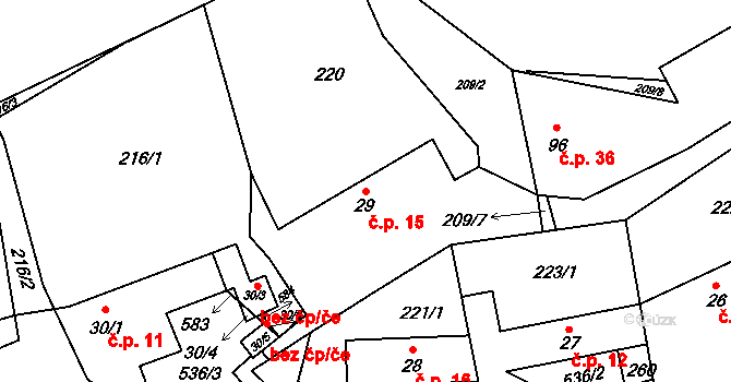 Dolní Bezděkov 15, Bratronice na parcele st. 29 v KÚ Dolní Bezděkov u Kladna, Katastrální mapa